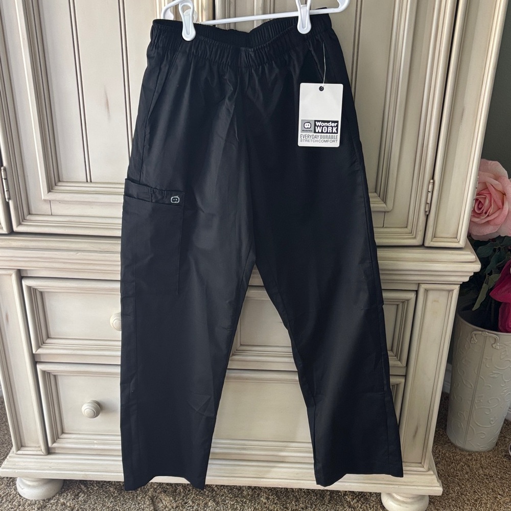 Women’s WonderWink Black Elastic-Waist Medical Scrub Pants NWT XS Small Petite